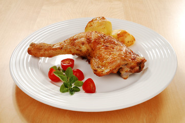 Roasted chicken leg with vegetables
