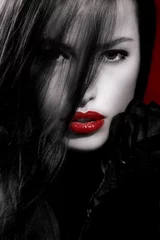 Papier Peint photo Lavable Rouge, noir, blanc lèvres rouges
