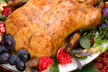 Christmas duck on holiday table
