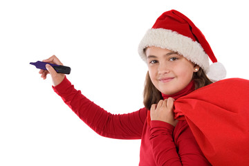 Beautiful girl with hat of christmas writing