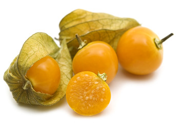 slice fresh physalis on white background