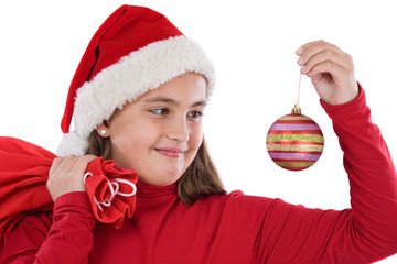 Beautiful girl with red ball of christmas