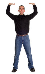 Fototapeta premium Smiling Man Holding Your Sign