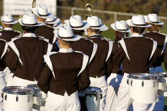 High school marching band leaving the field