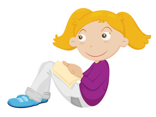 cute blonde girl resting by sitting down on white background