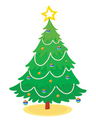 illustration of a christmas tree with star and balls