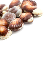 Chocolate pralines against white