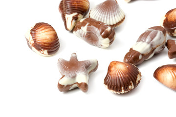 Chocolate pralines against white