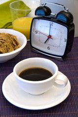 coffee breakfast and alarm clock