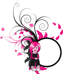 floral frame with emo silhouette