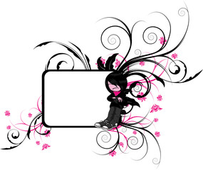 floral frame with emo silhouette