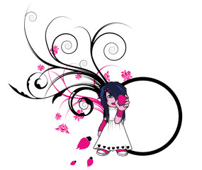 Fototapeta premium floral frame with emo silhouette