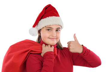 Beautiful girl with hat of christmas saying OK
