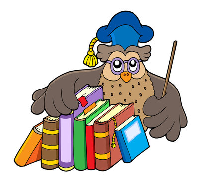 Owl teacher holding books
