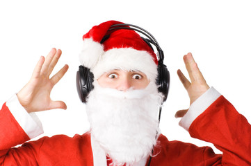 Santa listening a music