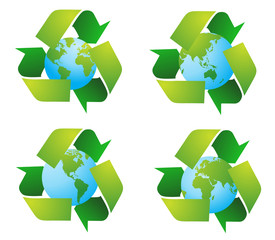 Obraz premium World globe with recycle signs vector