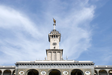 Ancient  building of the river station is in the city Moscow