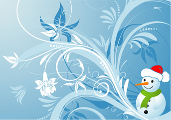 Fototapeta na wymiar Floral background with snowman