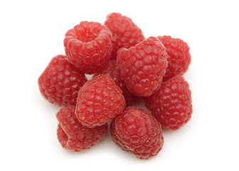 fresh raspberries on white background