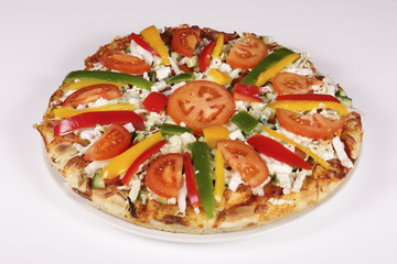 Fresh pizza on the plate on white background