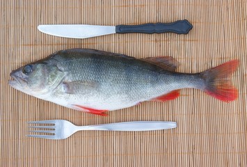 Super-fresh fish with knife and fork