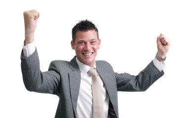 yes! young, handsome businessman showing excitement