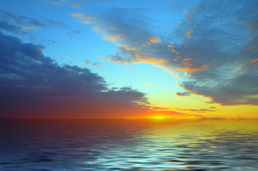 Naklejka na ściany i meble Beautiful Lake Sunset with clouds