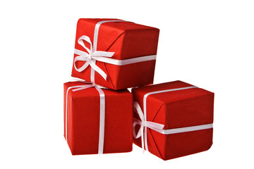 Red present box on white background