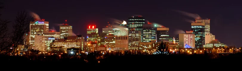 Gordijnen Downtown Winter Night in Edmonton © John Kroetch