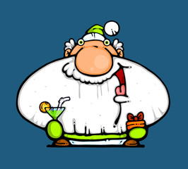 Happy Santa Claus with gifts & drink (green version)