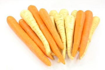 Parsnips and carrots roots.