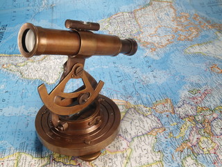 Sextant on world map
