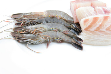 High quality raw fresh prawns and snapper fish meat
