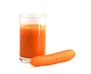 Glass of carrot juice and carrot  isolated on white background