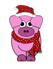 Christmas Piggy Cartoon - Isolated on white