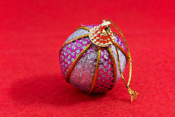 chrismas or new year tree decoration on red cloth