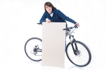 Fototapeta premium Young man with bicycle and space for your text