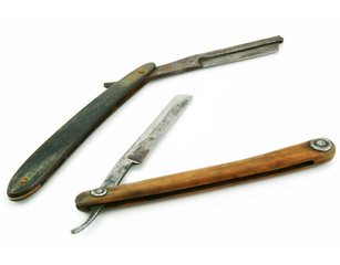 Two wooden cutthroat razors