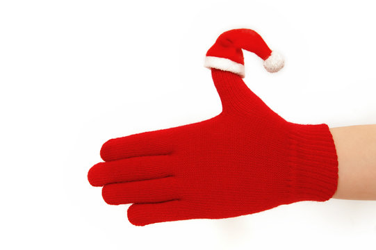 Big Finger With Santa Hat.  Isolated On White.