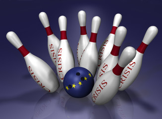 An euro and crisis play bowling