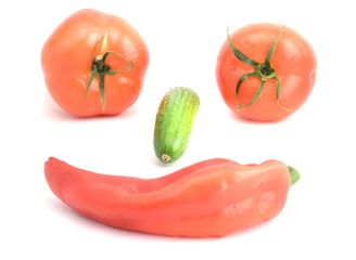 Pepper, tomatoes and cucumber isolated on white background