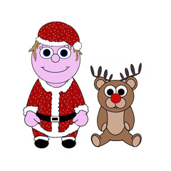 Santa Baby & Reindeer Teddy Cartoon - Isolated On White