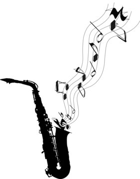 black saxophone playing musical notes clip art preview
