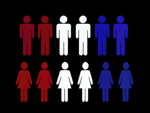 red white and blue men and women