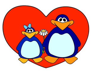 Enamoured penguins against heart