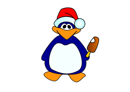 Christmas penguin with ice-cream on a white background