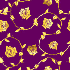 Gold on Purple seamless rose sari pattern