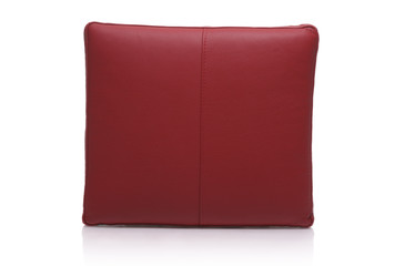 Red leather pillow isolated against white background