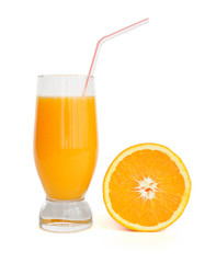 Glass of orange juice isolated on white