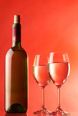 Two glasses and bottle of wine